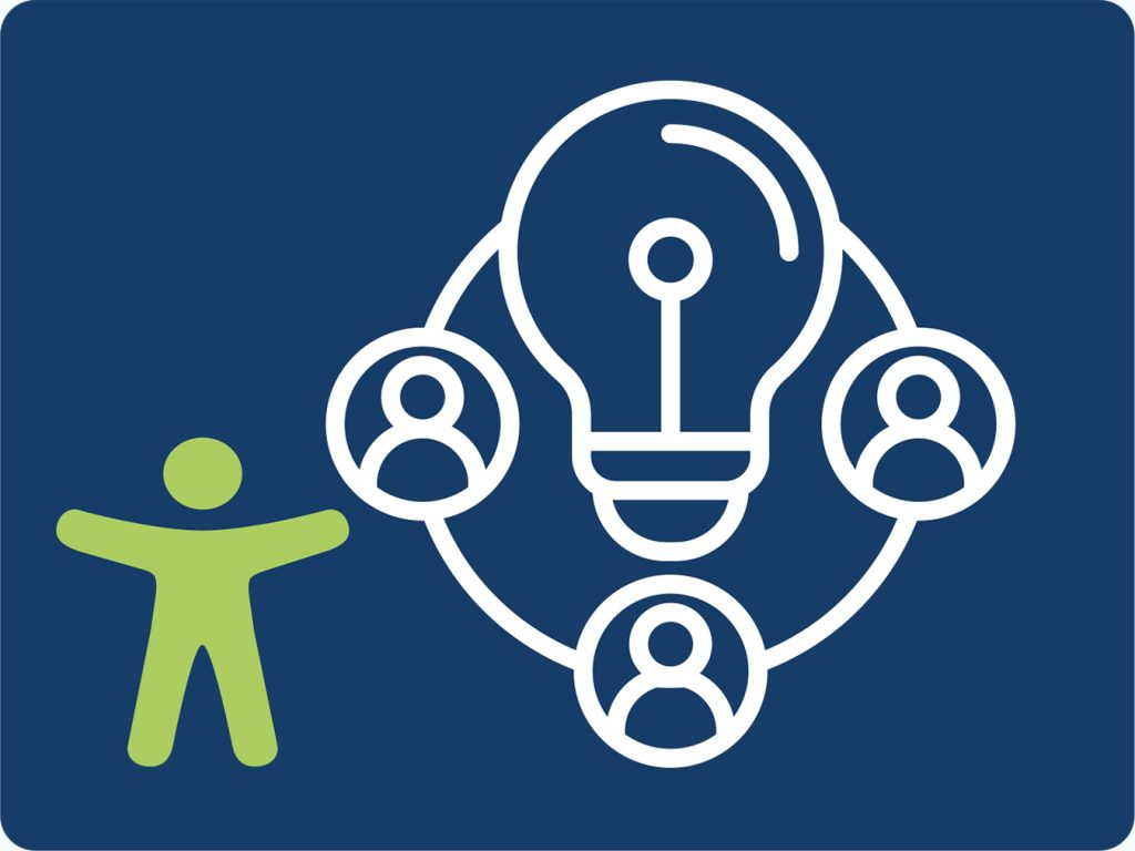 Illustration of a lightbulb with the universal accessibility icon.